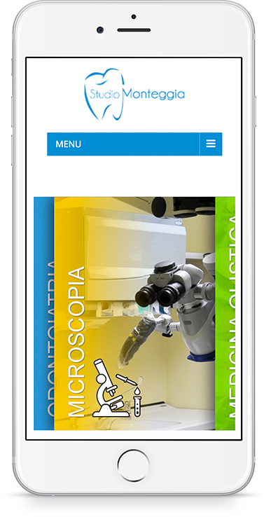 mockup iPhone dello sviluppo del sito web vetrina responsivo per Studio Monteggia visibile da mobile