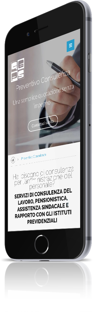 mockup dello sviluppo del sito internet responsivo visibile da iphone per Geps