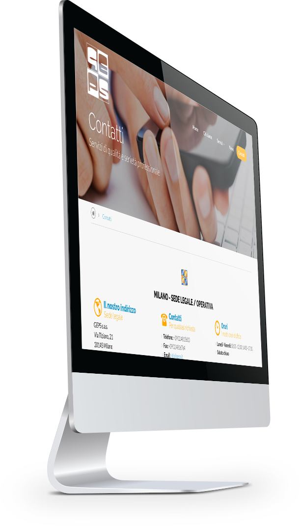 mockup dello sviluppo della pagine dei contatti del sito internet responsivo visibile da computer per Geps